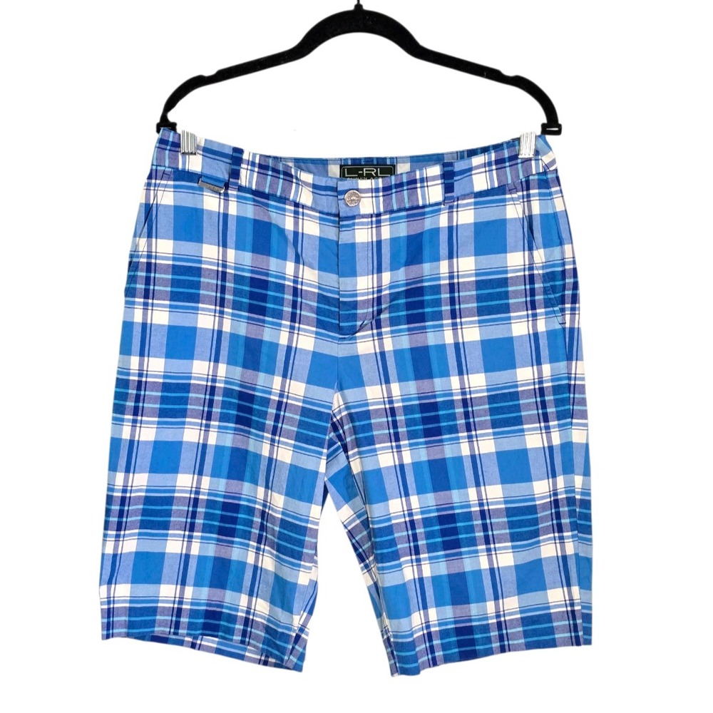 LRL Lauren Active Ralph Lauren Womens Blue Plaid Golf Shorts Slash Pockets Sz 10